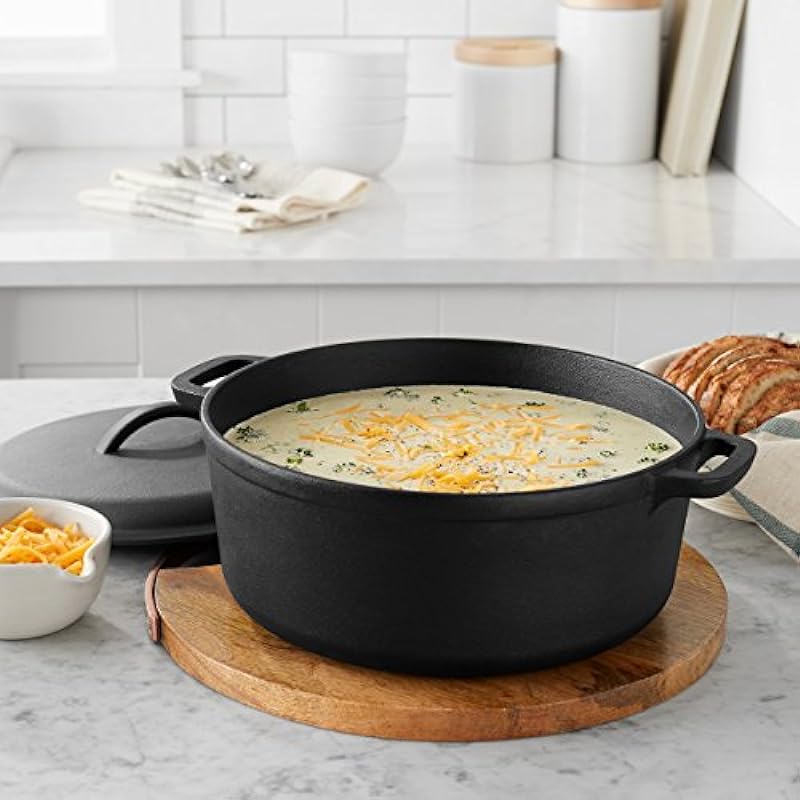 Amazon Basics Pre-Seasoned Cast Iron Dutch Oven Pot with Lid and Dual Handles, 7-Quart