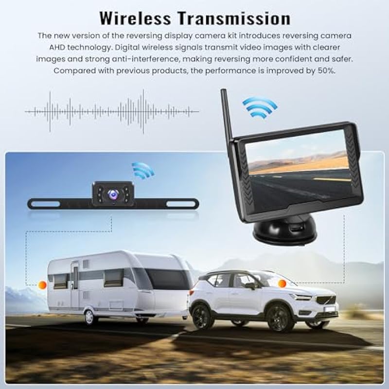 Wireless Backup Camera RV System 5-inch IPS Screen Monitor IP69 Reverse Camera Waterproof Infrared Night Vision Anti-Interference Digital Stable Signal DIY Parking Lines Parking Assistance