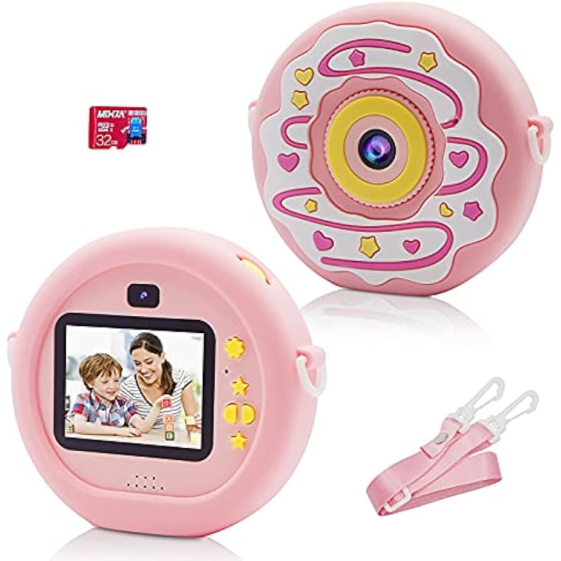 Kids Camera 1080P,Toddler HD Digital Dual Cameras,Children Video Record Camcorder Smart Focus Cartoon Selfie Camera for 3-12 Year Old Boys Girls Birthday Toys Gifts-32GB SD Card