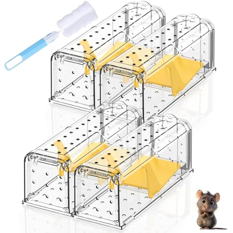 Humane Mouse Traps for Indoor Outdoor: 4 Pack Catch and Release Live Mouse Traps – No Kill Live Mice Trap – Reusable – Safe – Easy to Set & Clean