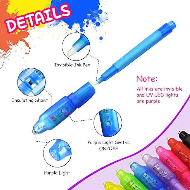 DxJ Invisible Ink Pen 10Pcs Latest Spy Pen with UV Light Magic Spy Marker Kid Pens for Secret Message and Birthday Party,Writing Secret Message for Easter Day Halloween Christmas Party Bag Gift