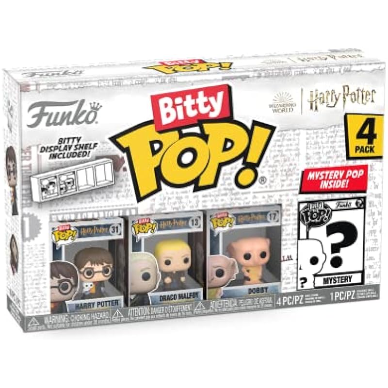 Funko Bitty Pop! Harry Potter Mini Collectible Toys 4-Pack – Harry Potter, Draco Malfoy, Dobby & Mystery Chase Figure (Styles May Vary)