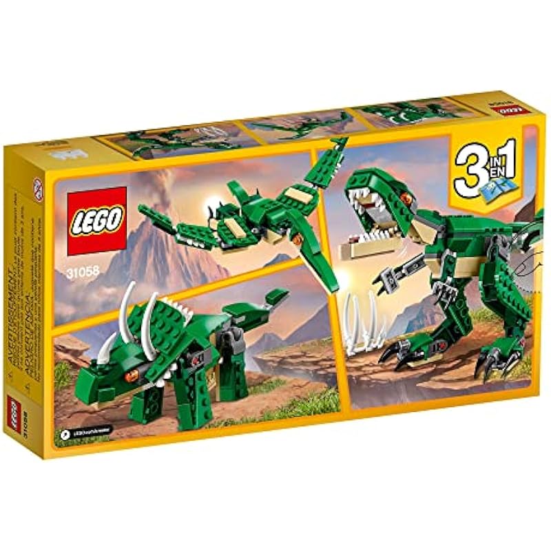 LEGO Creator 3 in 1 Mighty Dinosaur Toy, Transforms from T. rex to Triceratops to Pterodactyl Dinosaur Figures, Great Gift for 7-12 Year Old Boys & Girls, 31058