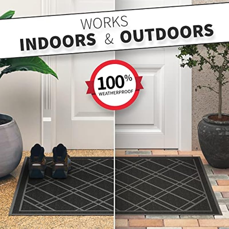 SlipToGrip – Universal Door Mat with DuraLoop – XL 42″x35″ Outdoor Indoor Entrance Doormat – Waterproof – Low Profile Door Mat – Welcome – Front Door Garage Patio – Phthalate & BPA Free (Black)