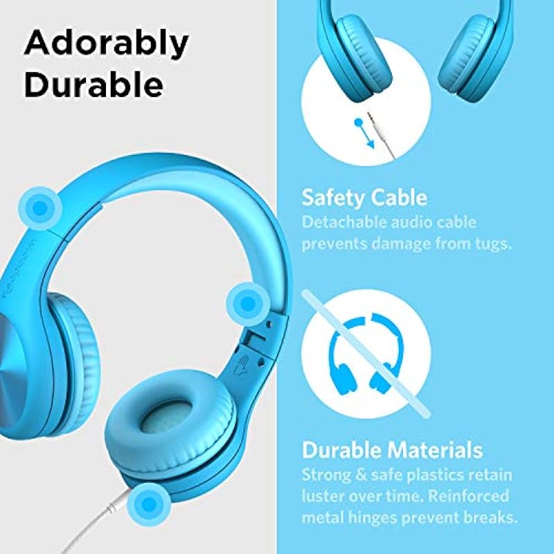 LilGadgets Connect+ Pro Wired Kids Headphones – Designed with Kids’ Comfort in Mind, Child-Friendly Foldable Over-Ear Headset with in-line Microphone, Perfect for Toddlers in School, Blue