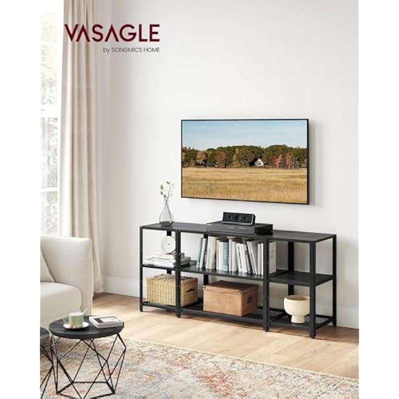 VASAGLE TV Stand for 65 Inches TVs, Industrial Entertainment Center, Modern TV Console with Open Storage Shelves for Living Room, Bedroom, Black ULTV105B22