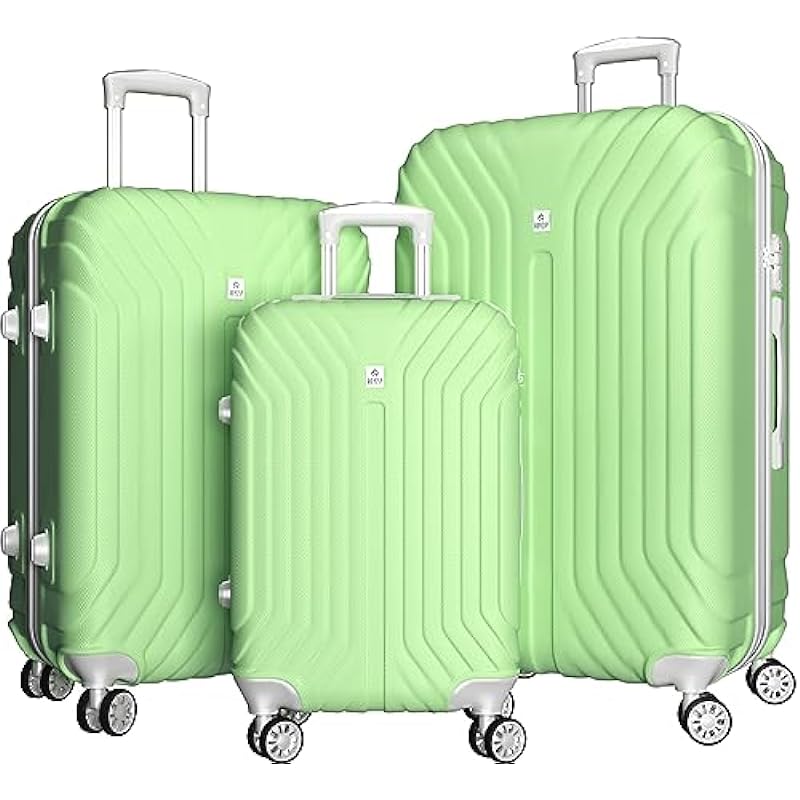 AnyZip Luggage Sets Expandable PC ABS 3 Piece Set Durable Suitcase with Spinner Wheels TSA Lock Carry On 20 24 28 Inch LightGreen