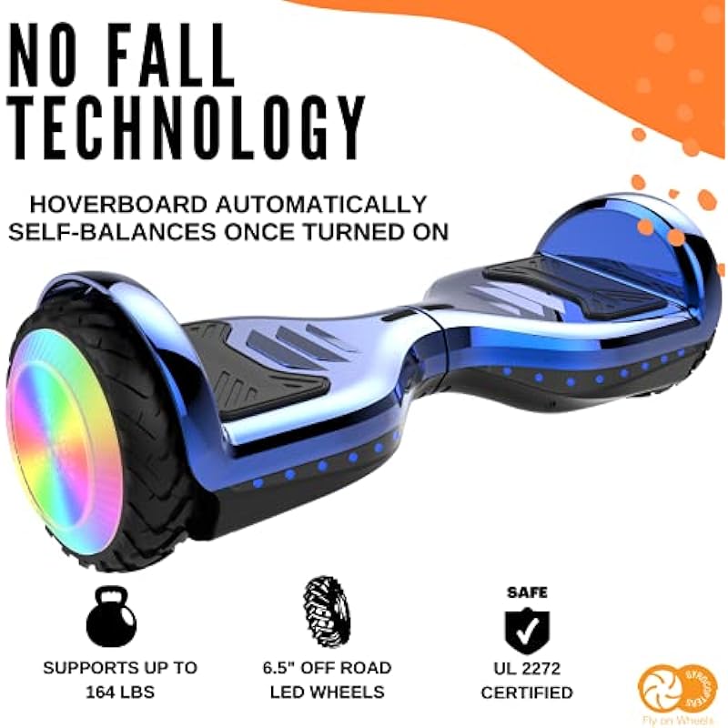 Gyrocopters PRO 6.0 All Terrain Hoverboard 6.5″ LED Wheels & Bright Lights, UL 2272 Safety Certified | Speed upto 15km, 250W Powerful Motor, Long Battery Life, No Fall Technology, Bluetooth Speaker