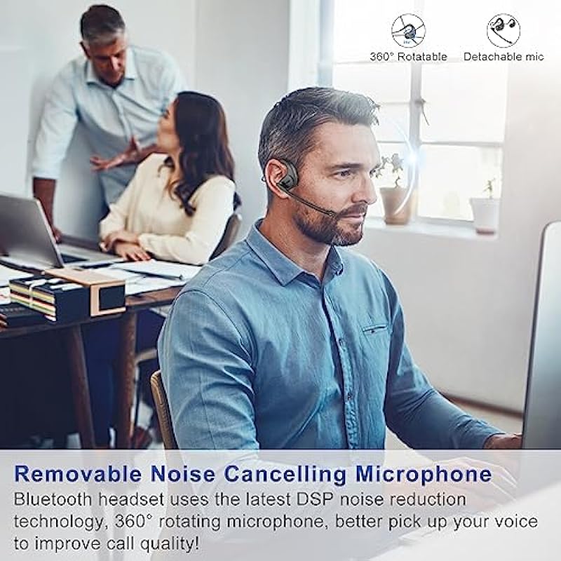 BANIGIPA Bluetooth Headset with Removable Microphone, Noise Cancelling Wireless Headset for Phones Laptop Computer PC, Open Ear Headphones for Office Meeting Running Cycling Driving Working-12 Hrs