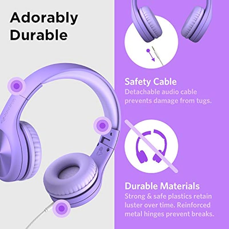 LilGadgets Connect+ Pro Wired Kids Headphones – Designed with Kids’ Comfort in Mind, Child-Friendly Foldable Over-Ear Headset with in-line Microphone, Perfect for Toddlers in School, Purple