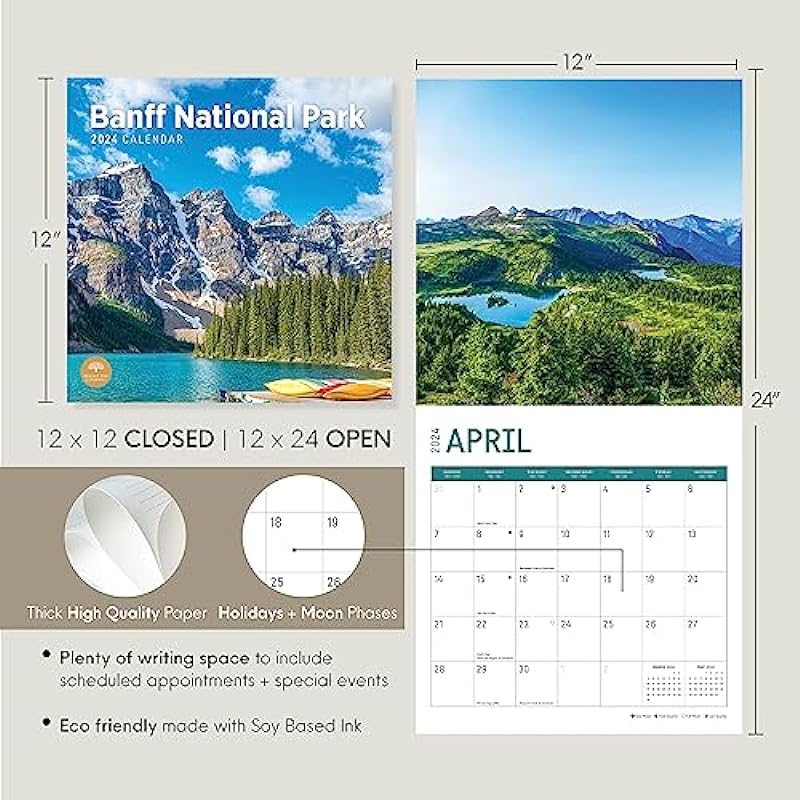 2024 Banff National Park Monthly Wall Calendar by Bright Day, 12 x 12 Inch