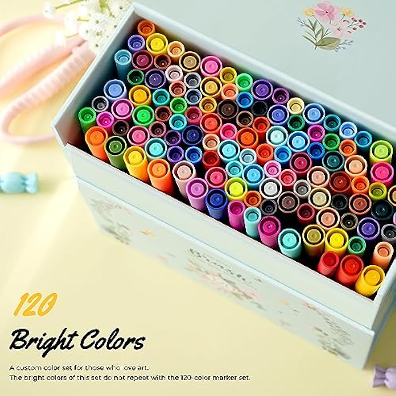 120 Colors Brush Marker for Adult Coloring, Ohuhu Dual Tip Brush Fineliner Art Markers, Water Based Pencils for Calligraphy Drawing Sketching Coloring Books Pen Gift for Christmas