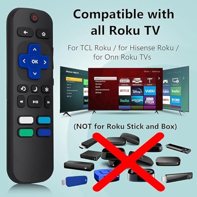 Newest 【Pack of 2】 Universal Remote Control for Roku TV, Replacement Remote for TCL Roku/Hisense Roku/Sharp Roku TV, TV Remote with Netflix Disney+/Hulu/Prime Video Buttons