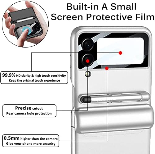 Miimall Compatible Galaxy Z Flip 3 Case with S Pen, Samsung Z Flip 3 Case with Magnetic Hinge, Z Flip 3 Case with Camera Lens Screen Protector Film for Samsung Galaxy Z Flip 3 5G (Silver)