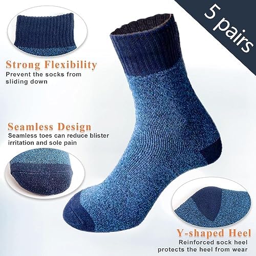 VoJoPi Men Wool Socks 5 Pairs,Size 7-12, Thick and Warm Winter Thermal Socks Cozy Boot Socks