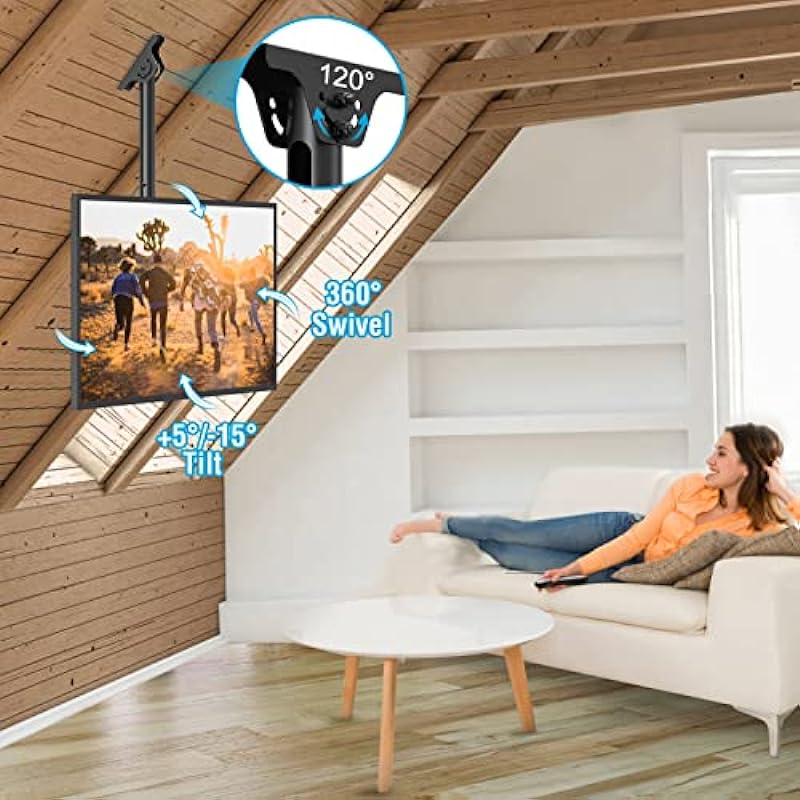 MOUNTUP Ceiling TV Mount for Most 24”-65” TVs, Hanging TV Ceiling Mount for 32 43 50 55 60 65 inch TVs, Full Motion Height Adjustable TV Mount Bracket, Holds up to 99lbs, Max VESA 400x400mm, MU0039