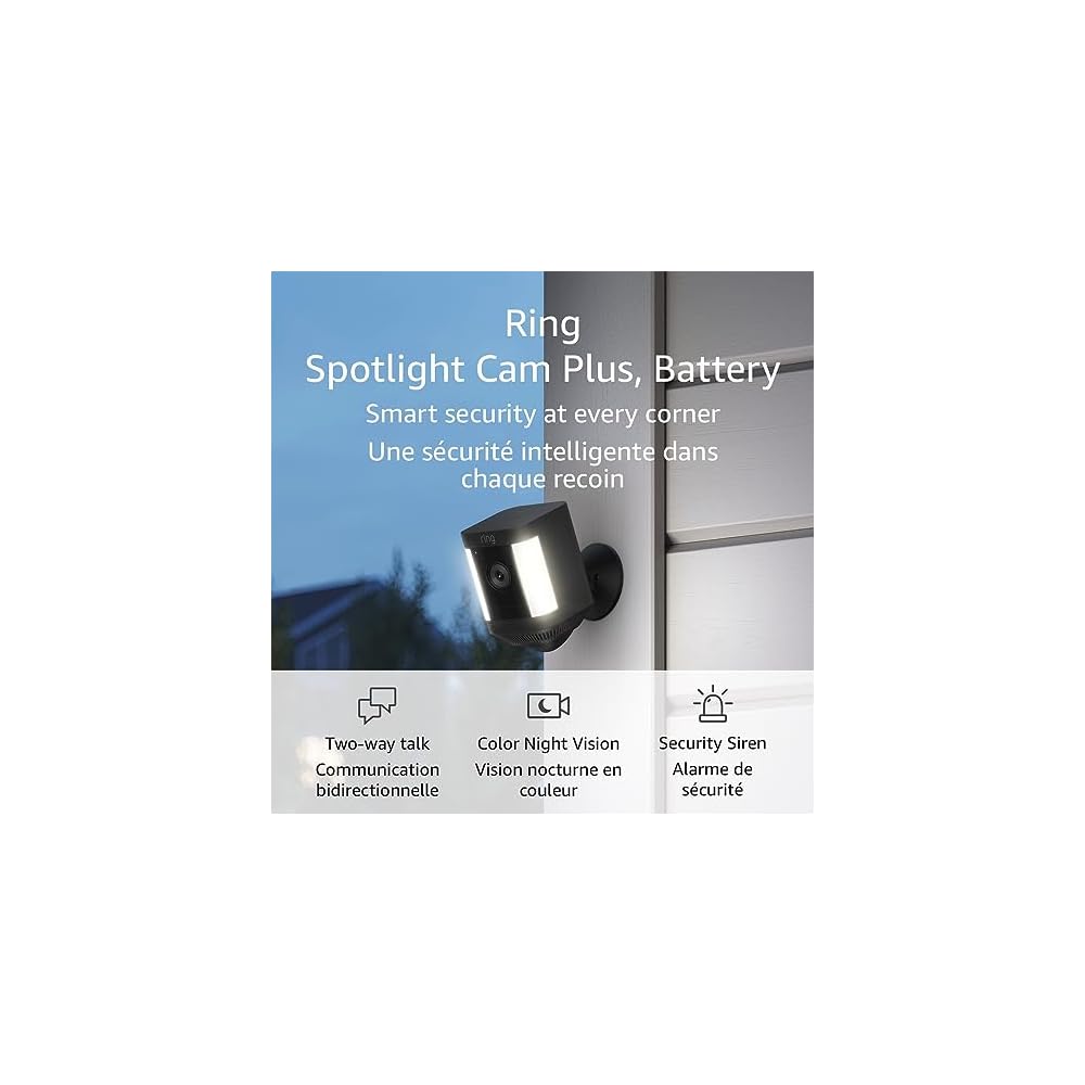 Ring Spotlight Cam Plus, Battery | Two-Way Talk, Color Night Vision, and Security Siren (2022 release) | 2-pack, Black