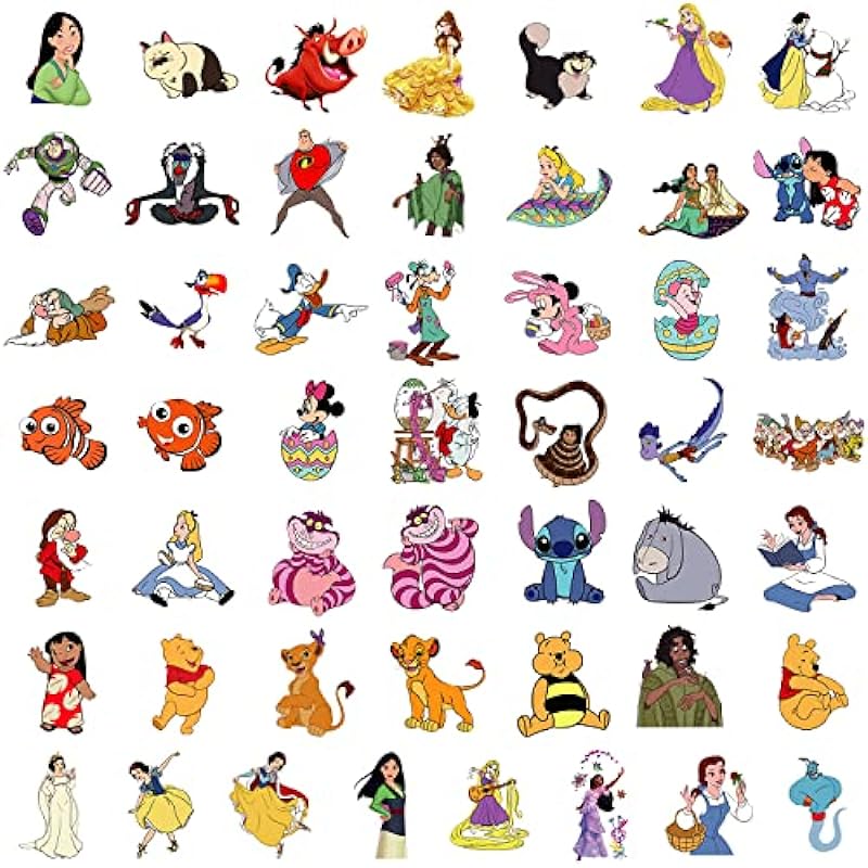 100Pcs Princess Stickers, Waterproof Vinyl Mickey Minnie Stickers, Asverbet Kids Stickers Decals for Laptop, Computer, Mac-book, Water Bottle, Luggage, Notebook, Skateboard, Cycle, Kids, Teens, Adults