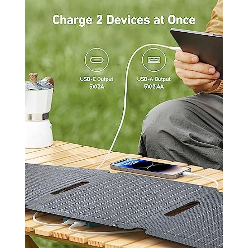 Anker Solix PS30 Solar Panel, 30W Foldable Portable Solar Charger, IP65 Water and Dust Resistance, Ultra-Fast Charging, Charges 2 Devices at Once, For Camping, Hiking, and Outdoor Activities.