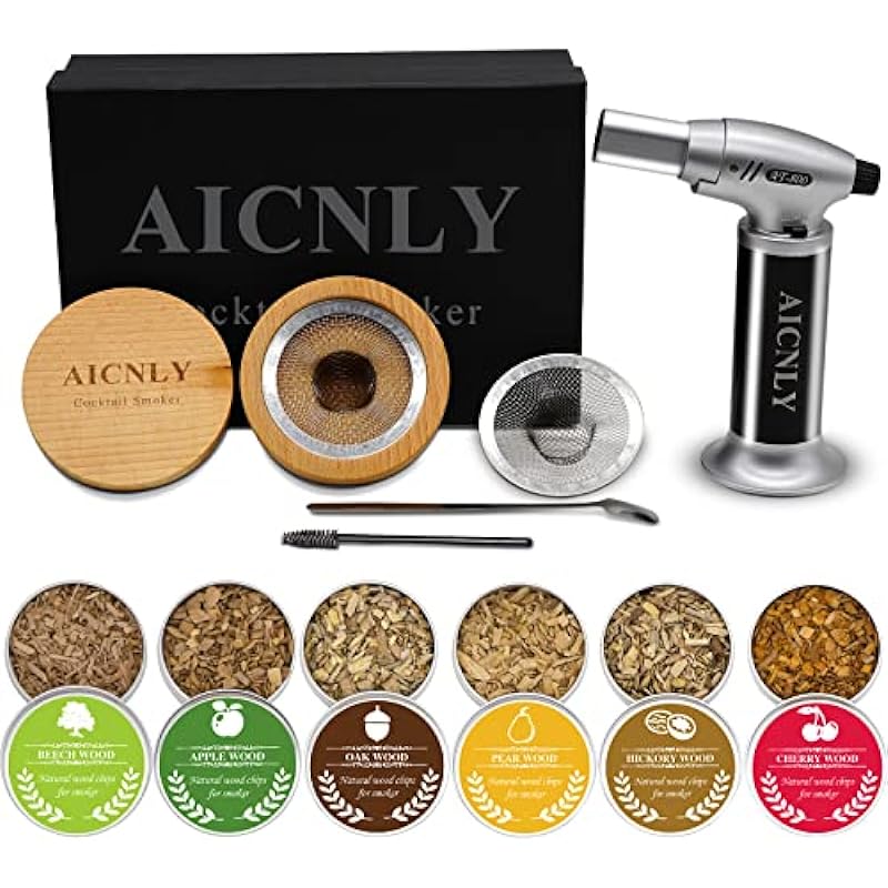 AICNLY Cocktail Smoker Kit-Old Fashioned Smoker Kit, Bourbon Drink Smoker Infuse Kit With 6 Flavor Wood Chips, Gift for Whiskey Smoker Lover & Perfect for Father’s Day.