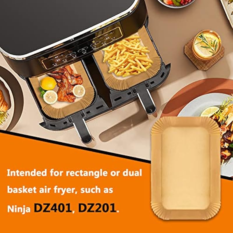 Air Fryer Disposable Paper Liner Rectangle, 120PCS Air Fryer Parchment Paper Liners for Ninja Dual Air Fryer DZ201 DZ401, Air Fryer Liners Non-Stick Oil Resistant for Roasting Microwave