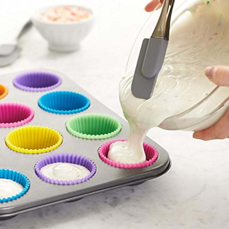 Amazon Basics Reusable Silicone Baking Cups, Muffin Liners-Pack of 12, Multicolor