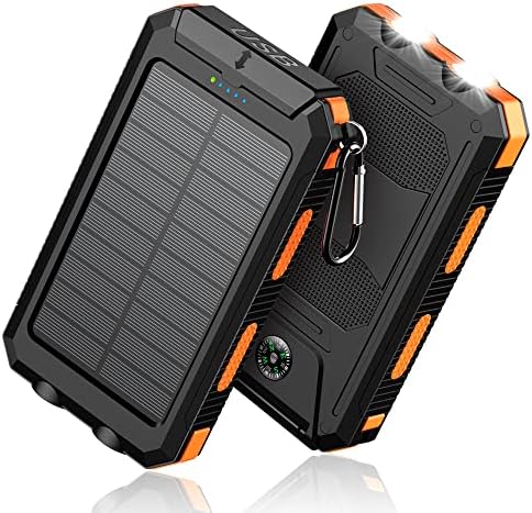 Solar-Charger-Power-Bank – 36800mAh Portable Charger,QC3.0 Fast Charger Dual USB Port Built-in Led Flashlight and Compass for All Cell Phone and Electronic Devices (Orange)
