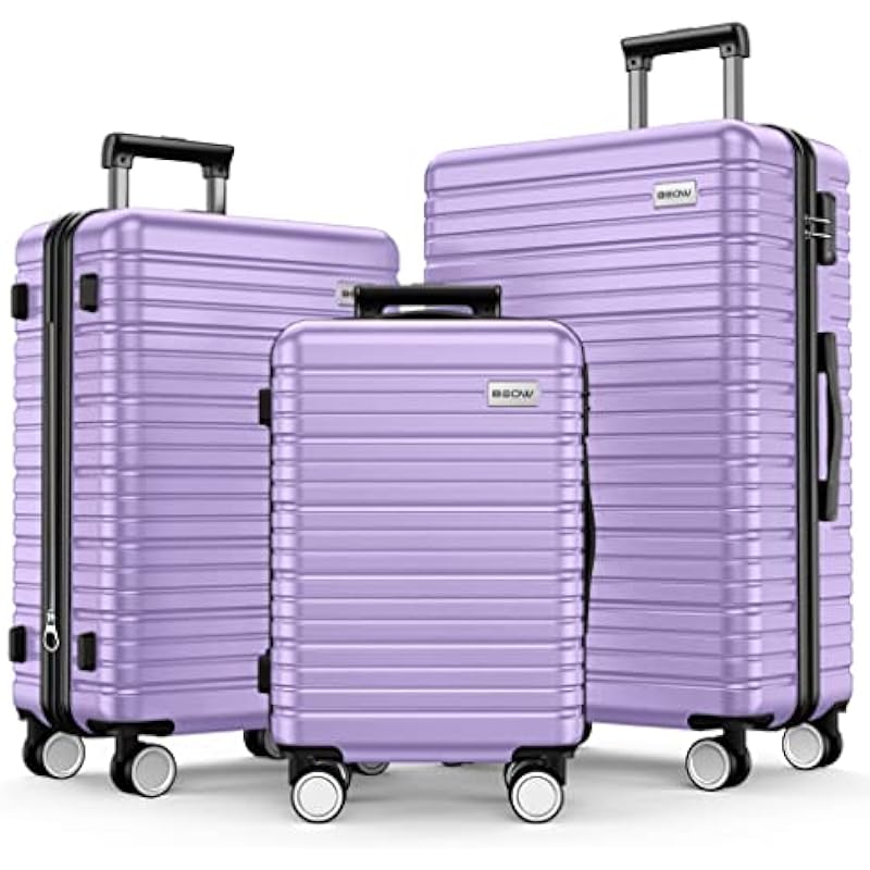 BEOW Luggage Set Clearance Lightweight Suitcases with Wheels ABS Durable Travel 3 Piece Set with TSA Lock20/24/28(Lavender Purple)