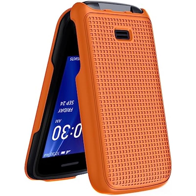 Case for Alcatel TCL Flip 2 Phone (2022), NakedcellPhone [Grid Texture] Slim Hard Shell Protector Cover for T408DL / TFALT408DCP – Orange