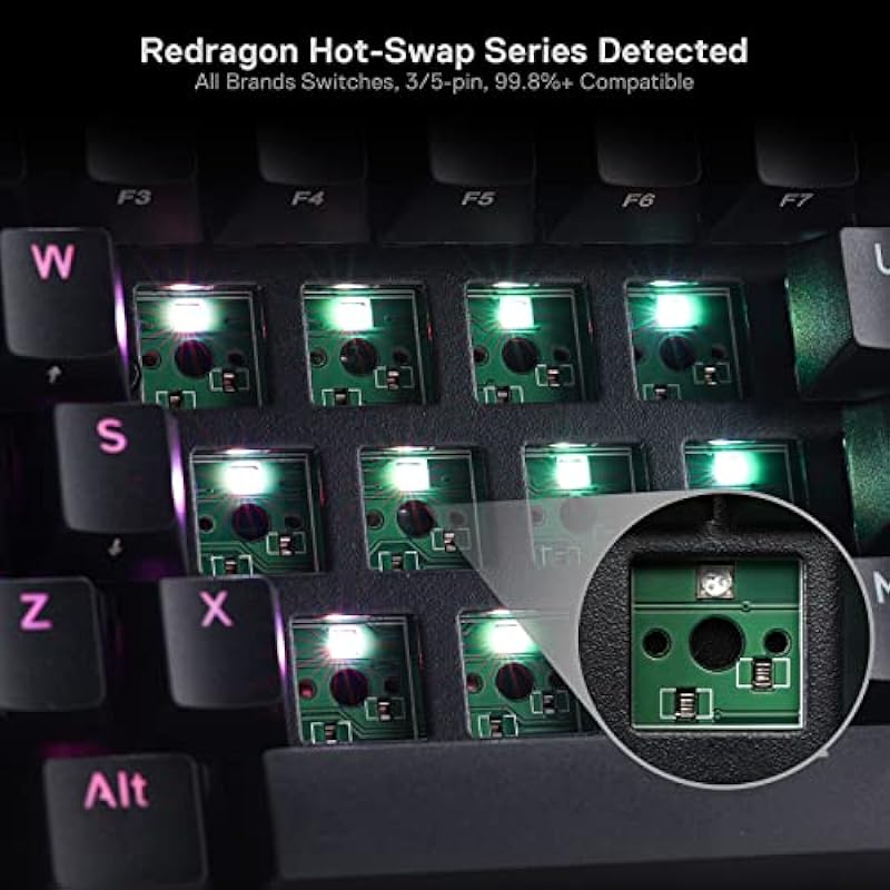 Redragon K530 Pro Draconic 60% Wireless RGB Mechanical Keyboard, Bluetooth/2.4Ghz/Wired 3-Mode 61 Keys Compact Gaming Keyboard w/100% Hot-Swap Socket, Free-Mod Plate Mounted PCB & Tactile Brown Switch