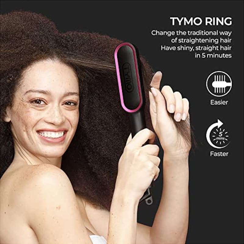 TYMO Hair Straightener Brush, Hair Iron with Built-in Comb, Fast Heating & 5 Temp Settings & Anti-Scald, Perfect for Professional Salon at Home, Straightening Brush That Reduces Styling Time, Hot Comb, TYMO RING Matte Black