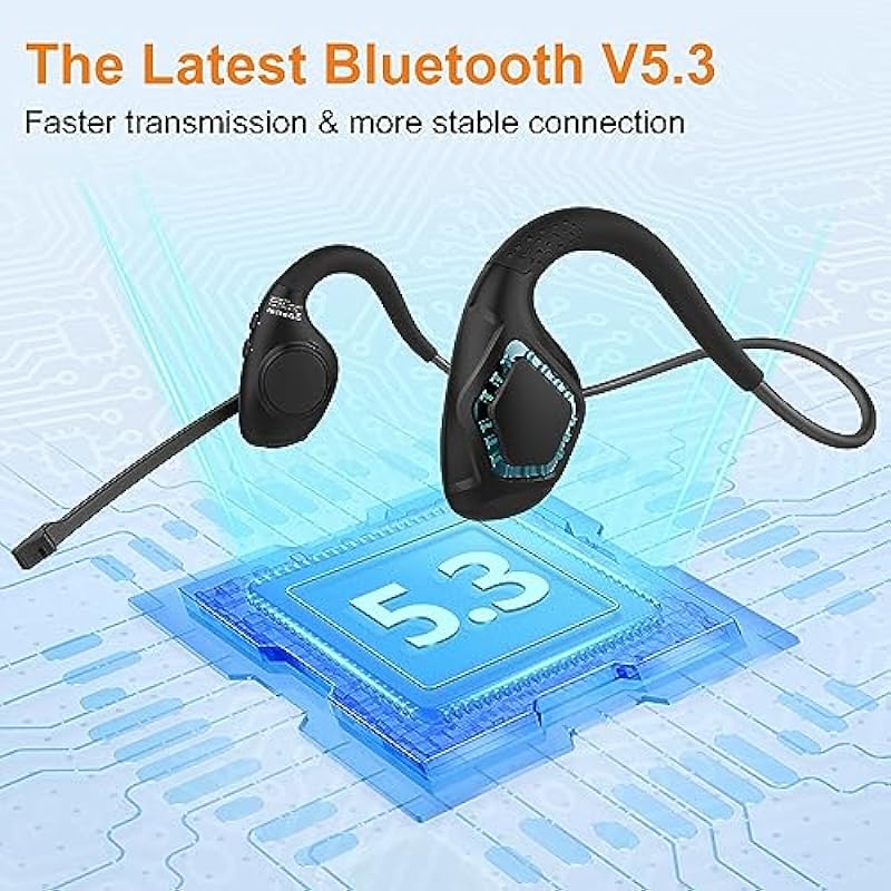 Golvery Latest Bluetooth 5.3 Headset w/DSP Noise Canceling Boom Microphone & Mute for Cellphone, Lightweight Comfort Open Ear Wireless Headphones for PC Laptop Office Meeting Home Working, 10H