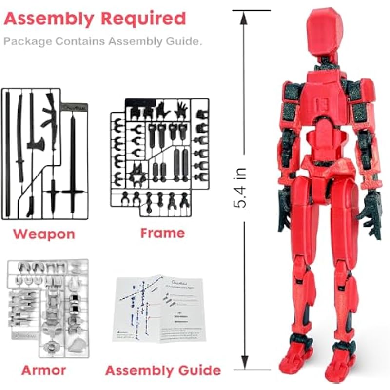 Titan 13 Action Figure 3D Printed Multi-Jointed Movable, Lucky 13 Action Figure, 13 Action Figure Dummy 13 Action Figure, Hand Painted Figure, Desktop Decorations Game Gifts (Red)