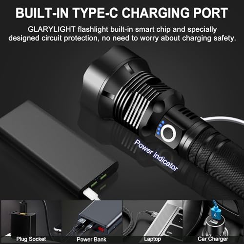 Rechargeable LED Flashlights, 180000 High Lumens Super Bright Flashlight, Tactical XHP90 Flashlight with 5 Modes, Zoomable, Military Grade Waterproof Flashlights for Emergencies, Camping