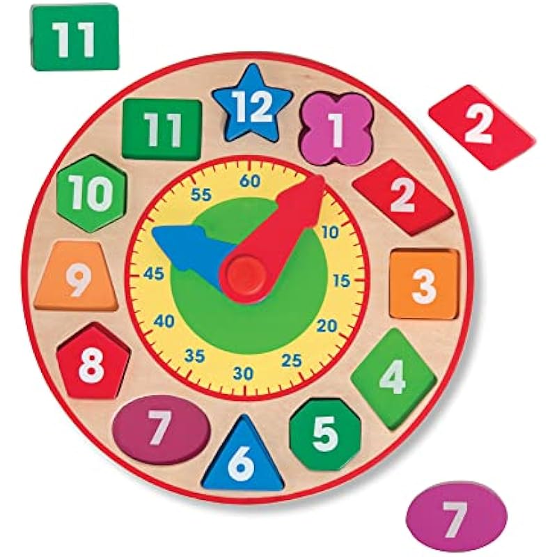 Melissa & Doug Shape Sorting Clock – Wooden Educational Toy | Learn To Tell Time Clock Toy For Kids 3+