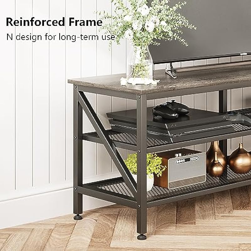 Mexin TV Stand for 65 75 Inch TV, 63 Inch TV Stand with Storage, TV Bench for Living Room and Bedroom, Modern TV Console, Entertainment Center, Grey Oak