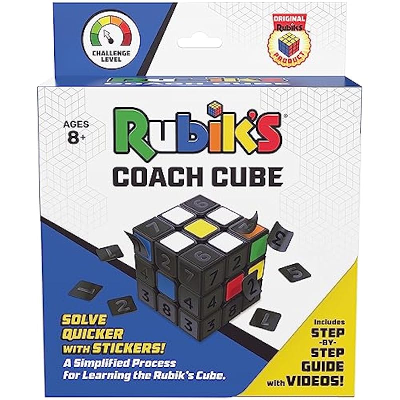 Rubik’s Coach Cube, Learn to Solve 3×3 Cube with Stickers, Guide, & Videos | Stress Relief Fidget Toy | Adult Toy Fidget Cube | for Ages 8 and up