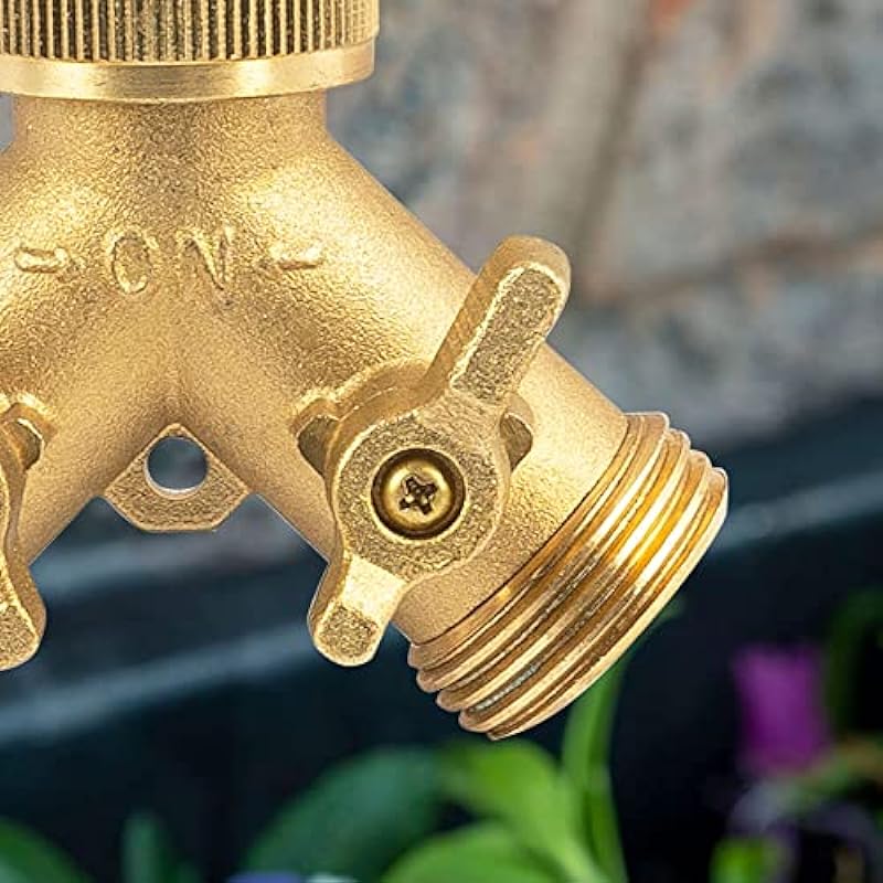 Hourleey Brass Garden Hose Splitter (2 Way), Solid Brass Hose Y Splitter 2 Valves with 2 Extra Rubber Washers (Brass)