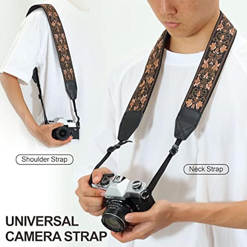 Padwa Lifestyle Camera Strap – 2″ Wide Vintage Jacquard Embroidery Flower Camera Straps with Genuine Leather Head,Complimentary 2 Pcs Quick Release Clips for All Cameras and Men & Women Photographers