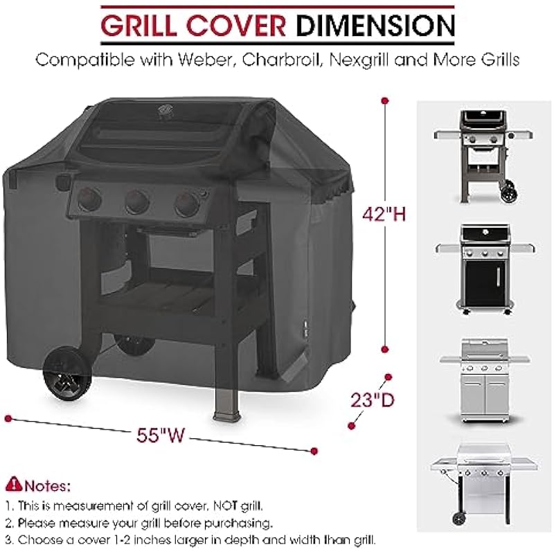 UNICOOK BBQ Cover 55 Inch, Heavy Duty Waterproof Gas Grill Cover, Special Fade and UV Resistant Outdoor Barbecue Cover, Housse de BBQ Cover Compatible for Grills of Weber Char-Broil Brinkmann and More