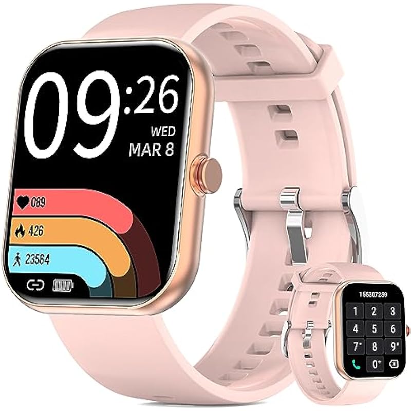 Smart Watch for Women Men with Bluetooth Call, Heart Rate Sleep Monitor, 1.91” DIY Dial Touch Screen Fitness Watch, 100+ Sports Modes, IP68 Waterproof Smartwatch Step Watch for Android iOS New(Pink)