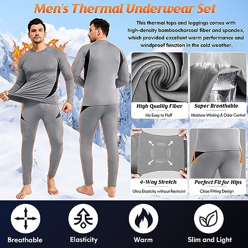 CL Men’s Thermal Underwear Set, Fleece Lined Long Johns, Base Layer Bottom & Top, Hunting Gear & Winter Gear-Sport Style