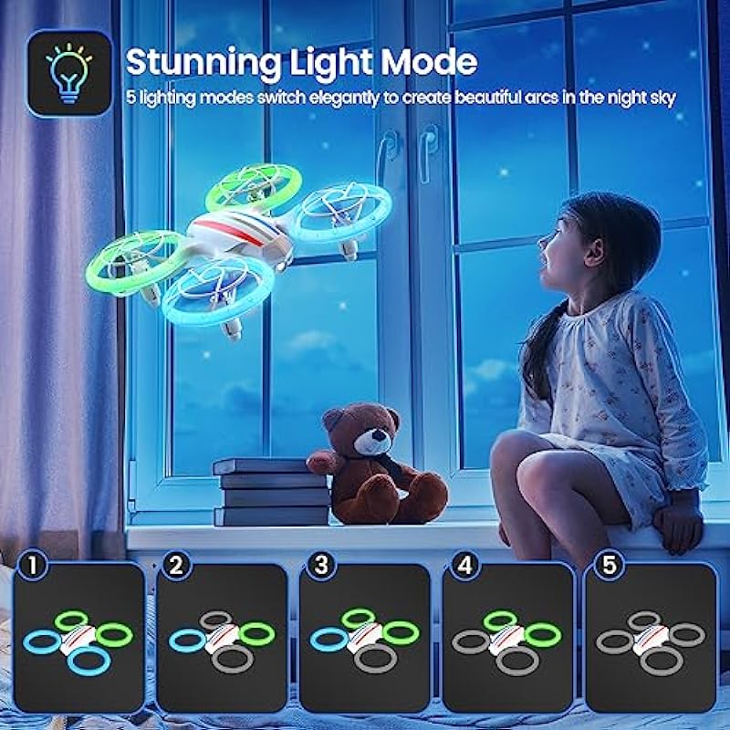 DEERC D23 Mini Drone for Kids 8-12 and Beginners, LED RC Quadcopter Indoor Drone with 2 Batteries, Light Switch, 360° Flip, Fly Back, Propeller Full Protect, Easy to Use Kids Gifts Toys for Boys, Girls