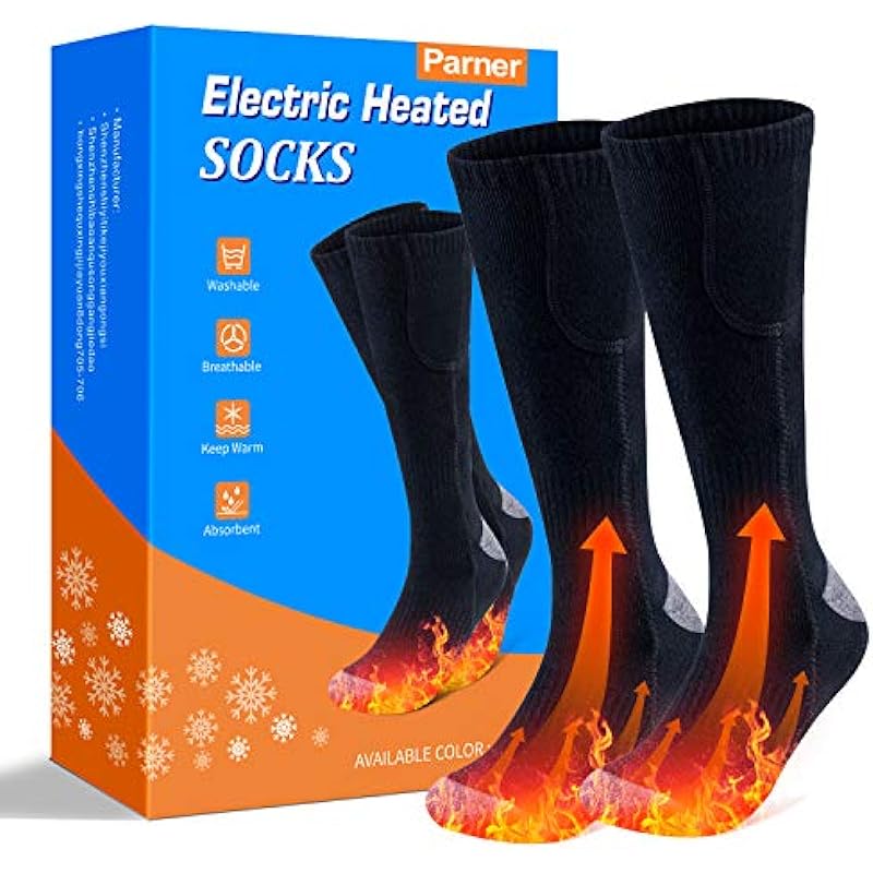 Heated Socks, Double-Sided Heated Electric Socks Camping Foot Warmer 3-Gear Thermal Battery Socks, Rechargeable Winter Heating Cotton Socks for Outdoor Sports, Breathable Climbing Hiking Skiing Foot Boot Warm Socks Heater for Women Men