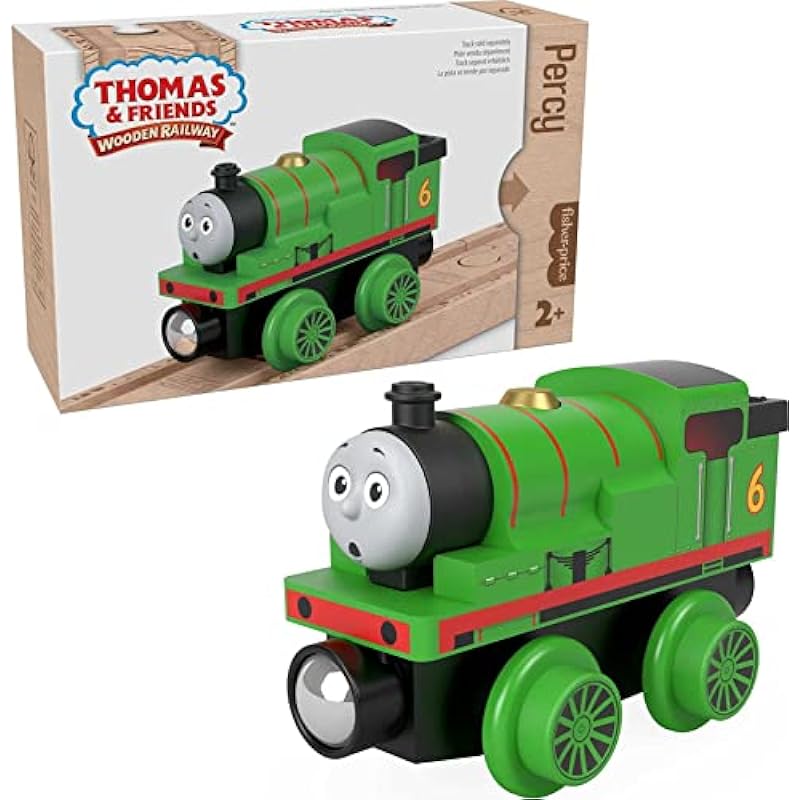 Fisher-Price Thomas & Friends Wooden Railway, Percy Engine, push-along toy train made from sustainably sourced wood for toddlers and preschool kids