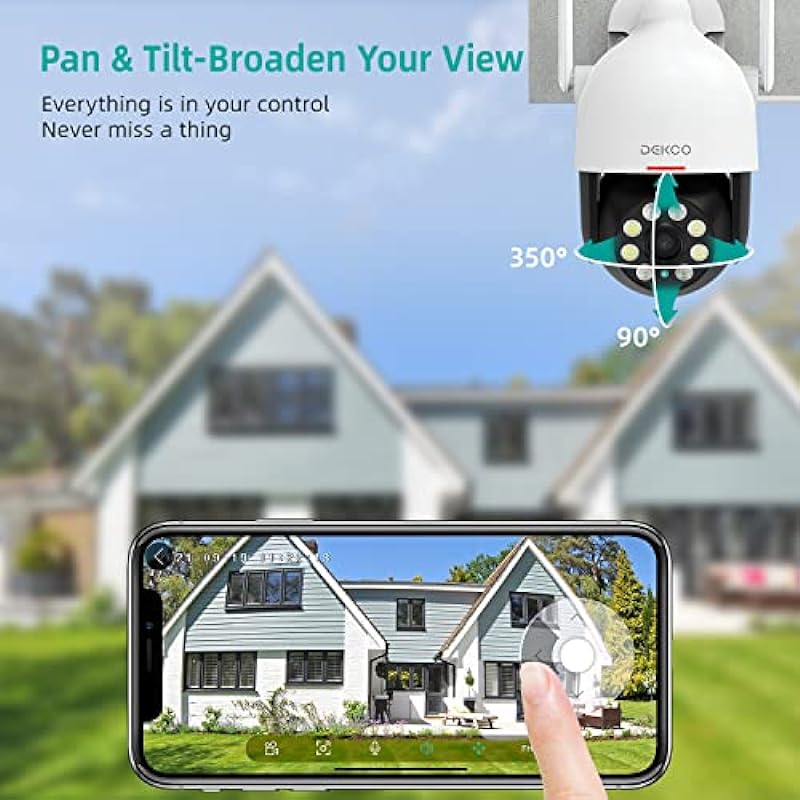 5MP Outdoor Security Camera with 360° Pan-Tilt Motion Tracking, DEKCO Home Camera Surveillance Exterieur, WiFi Security Camera, Full Color Night Vision, Sound-Light Alarm, 2-Way Audio, Waterproof