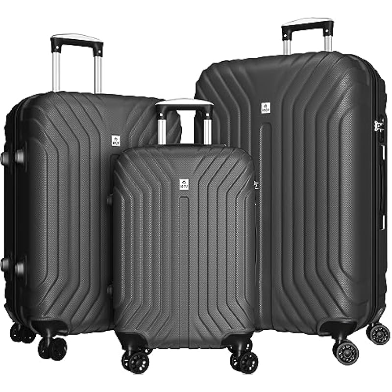 AnyZip Luggage Sets Expandable PC ABS 3 Piece Set Durable Suitcase with Spinner Wheels TSA Lock Carry On 20 24 28 Inch Gray