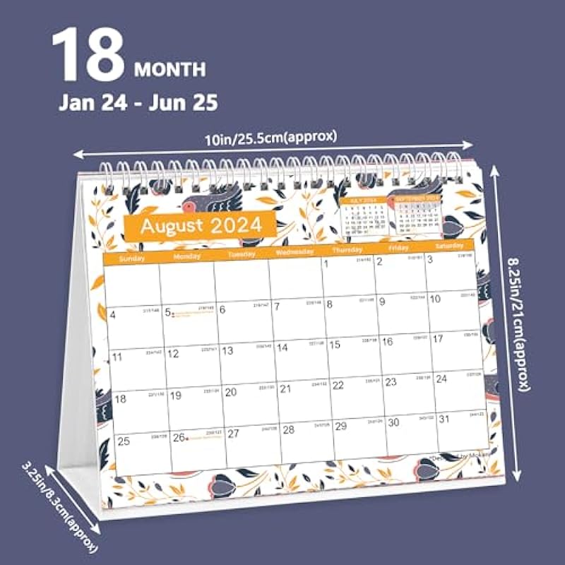 2024 Calendar, Desk Calendar 2024-2025, Monthly Desktop Calendar (Jan. 2024 – Jun. 2025, 10″ x 8.25″), Standing Flip Calendar with Thick Paper, Academic Year Standing Calendar with Planner Stickers