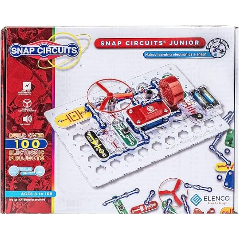 Elenco Snap Circuits Jr. SC-100 Electronics Exploration Kit, Over 100 Projects, Full Color Project Manual, 30 + Snap Circuits Parts, STEM Educational Toy for Kids 8 +, Black