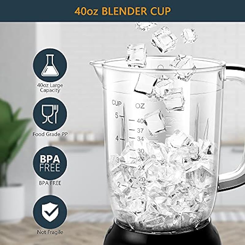 Professional Countertop Blender, Bear Smoothie Blender 3 Speed Blender for Kitchen with Self-Cleaning and 40oz BPA Free Cup, Countertop Blender for Shakes and Smoothies (700W,1.5L)